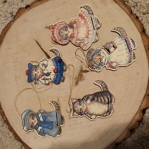 Vintage Kitty Cucumber Set 5 Ornaments 1983